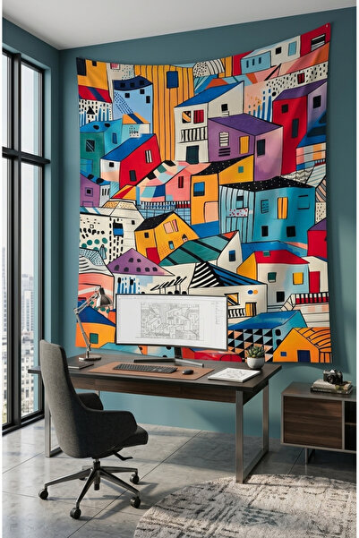 Vagonik Napoli Evleri Renkli Duvar Örtüsü Halısı