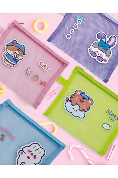 Empressco مجموعة علبة أقلام رصاص شفافة من Green Sleepy Cat مكونة من حقيبة قطع