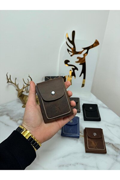 SANAT %100 Hakiki Crazy Deri El Dikimi Minimalist Cüzdan - Çıtçıtlı Eskitme D...