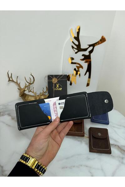 SANAT %100 Hakiki Crazy Deri El Dikimi Minimalist Cüzdan - Çıtçıtlı Eskitme Dokulu Kaliteli Erkek Cüzdan