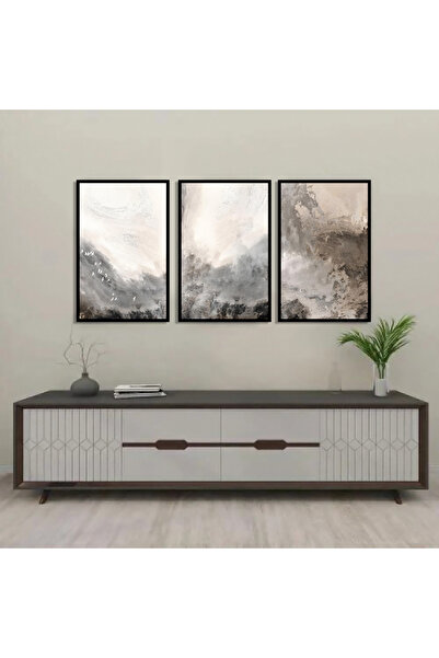 designadv لوحات ثلاثية تجريدية مودرن - ايطار فضي