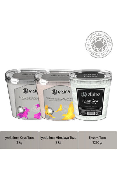 Efsina 3'lü Paket 2 Kg İyotlu İnce Himalaya ve Kaya Tuzu Epsom Tuzu 1250 gr