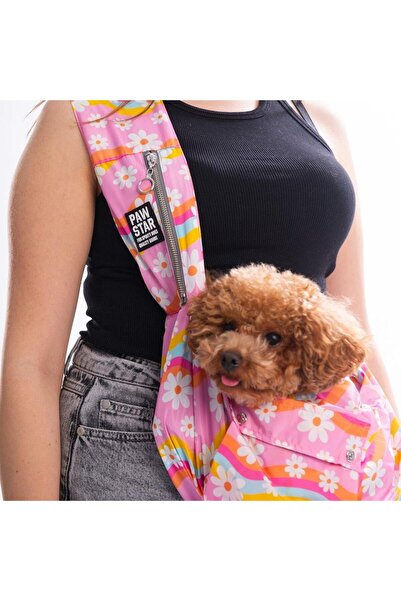 Pawstar Florence Daisy Pembe Papatya Desenli Crossbody Çanta Çapraz Kedi Köpe...