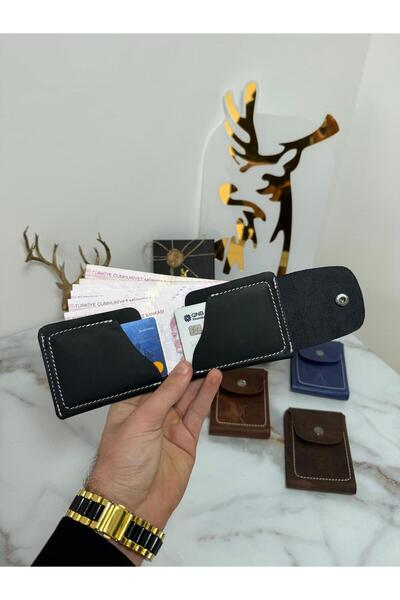 SANAT %100 Hakiki Crazy Deri El Dikimi Minimalist Cüzdan - Çıtçıtlı Eskitme Dokulu Kaliteli Erkek Cüzdan
