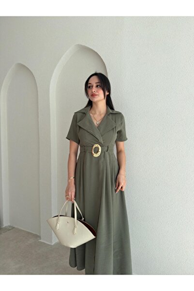 Mooi Butik ROBERT Φόρεμα Μίντι με Ζώνη 4782 - Χακί