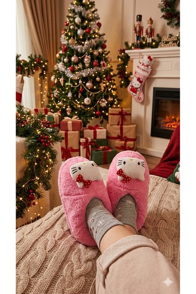 Deniz Terlik Kadın Sevimli Hello Kitty Konforlu Hediyelik Panduf | Sessiz Kaydırmaz Taban Şirin Ev Botu |