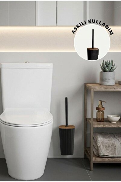 Okyanus Home Safir Ahşap Detaylı Kendinden Yapışkanlı Wc Fırçalık - Siyah