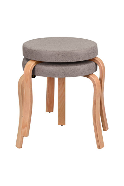 VİLİNZE Ege Naturel Ahşap Ayak İstiflenebilir Mutfak Balkon Taburesi 2 Adet