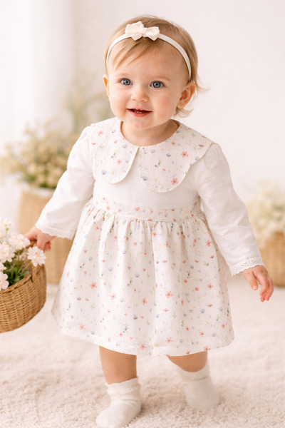 BEBEDEX'S KİDS Rochița cu Guler Floral - Alb cu Flori Delicate