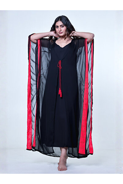 The Kaftan Company By Styli Black Chiffon Lace Edge Nightgown