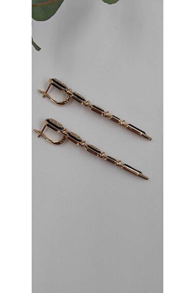 Yaseminli Butik Rose Color Zircon Stone Long Snake Earrings with Black Detail...
