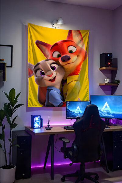 Halura Zootropolis Zootopia Duvar Örtüsü– Kaliteli Kumaş, Gamer Oda Dekoru Ta...