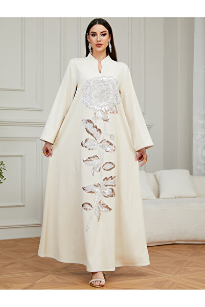 Take Two By Styli جلابية مطرّز بالترتر باللون الكريمي