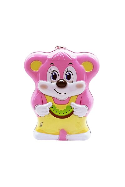 Prlk toys صندوق نقود معدني قابل للقفل على شكل دب وردي
