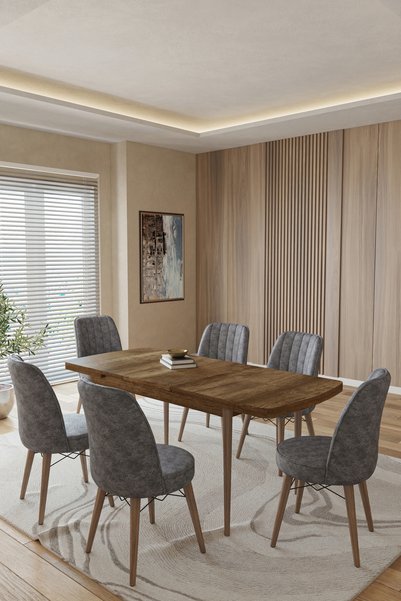 TOCE HOME Kent Serisi 80X130 Açılabilir Masa Yemek Odası Takımı Mutfak Takımı 6 Adet Sandalye