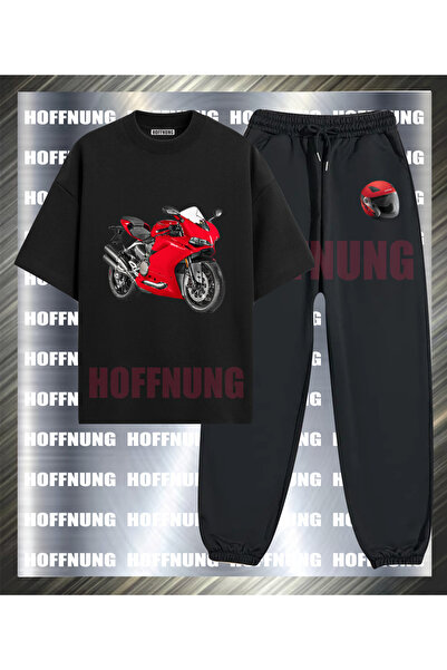 HOFFNUNG Set casual unisex cu mânecă scurtă, cu imprimeu cu căști de motocicl...