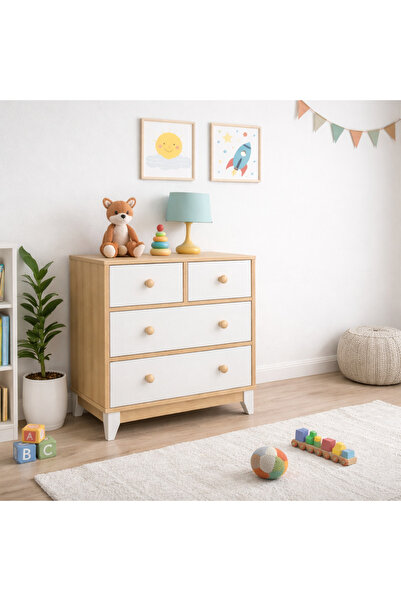 Koza %100 MDF Bonnie Ahşap Beyaz 4 Çekmeceli Bebek&Çocuk Şifonyer