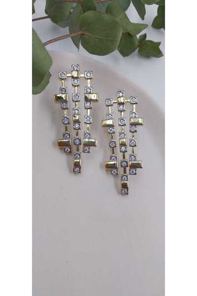 Yaseminli Butik Gold Color Stone 3 Row Earrings