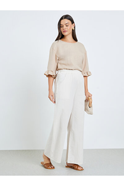Take Two By Styli Beige Drawstring Waist Pocket Detail Pants