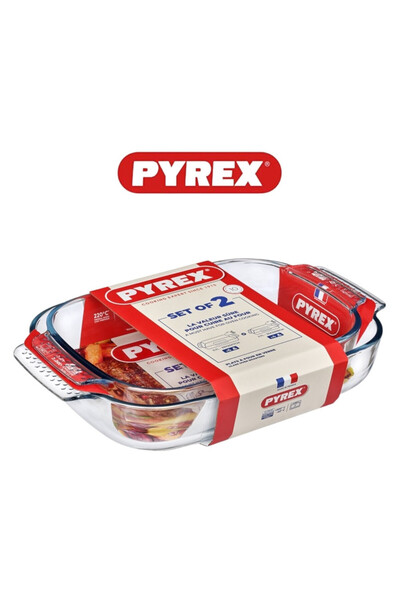 Pyrex Glass Oven Roasters Rectangle Set of 2- 3.7L + 2.7L, Oven,Microwave,Fre...