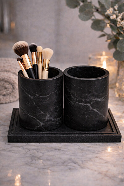 Lethe Design Banyo Organizer Seti Tepsili – Kulak Çubuğu ve Diş İpi Kabı Deko...