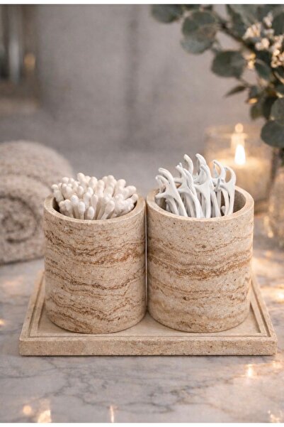 Lethe Design Banyo Organizer Seti Tepsili – Kulak Çubuğu ve Diş İpi Kabı Deko...