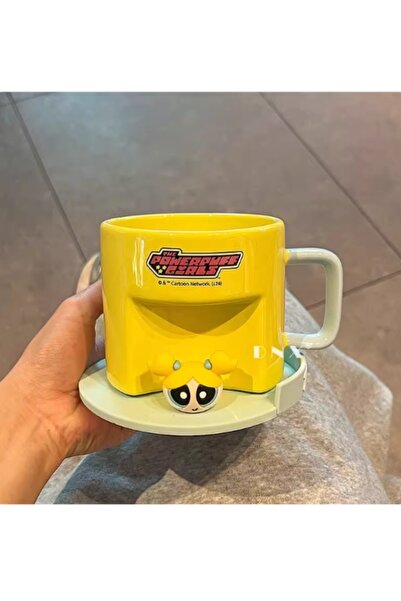 Powerpuff Girls كوب سيراميك مزين بسحر ثلاثي الأبعاد وصحن