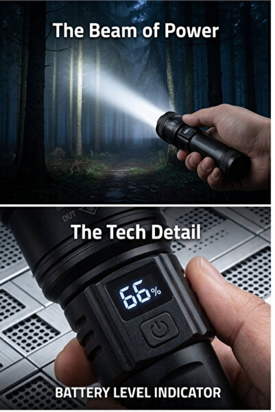 Primo Plus مصباح يدوي تكتيكي عالي الوضوح JK-66 - مزود بشاشة LCD