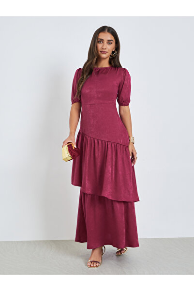 Styli Maroon Velvet Satin Layered Maxi Dress