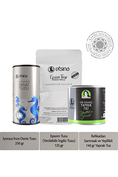 Efsina 3'lü Set İyotsuz İnce Deniz Tuzu 250 GR + Epsom Tuzu (Yenilebilir İngi...