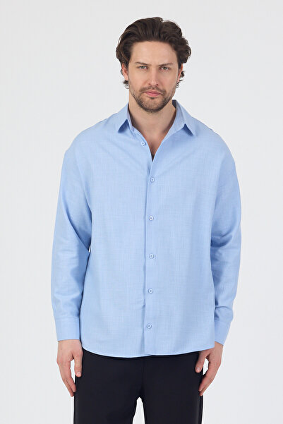 Danger Cămașă pentru bărbați, bumbac în in Look, albastră