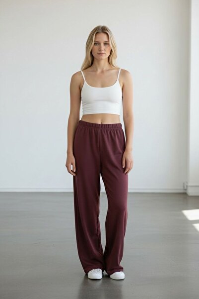 Altamira Women's Burgundy Wide Leg Oversized Sweatpants