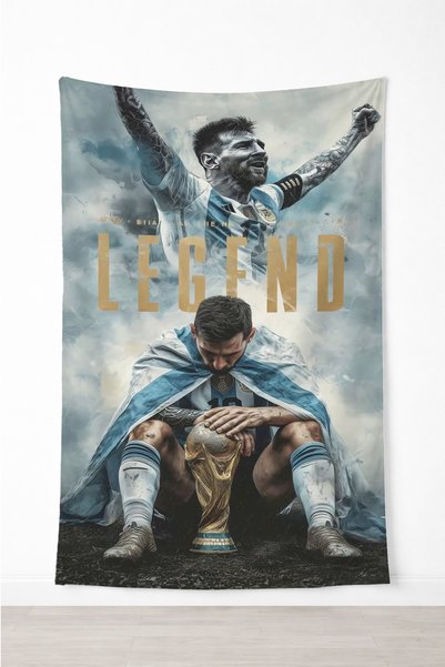 Halura Messi Legend Football Player Wall Covering– Quality Fabric, Gamer Room Decor Tapestry Wall Rug Si