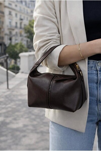 RumyaCollection Women's Mini Lock Detailed Hand and Shoulder Bag Bag Bitter B...