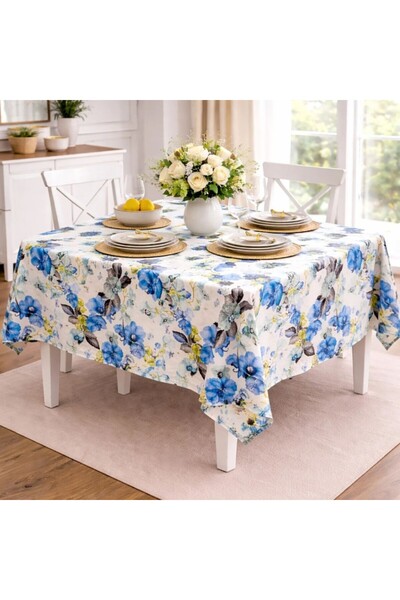 Pucioasa Teflon-coated tablecloth 140x180 cm, Blue flowers