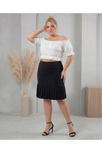 PLUSSELLE BÜYÜK BEDEN PLİSELİ MİNİ YÜKSEK BEL ETEK