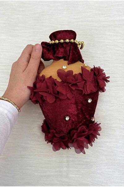 ZEYMERADE Bordo Testi, Velvet and Flower Decorated Bridal Henna Night Test, W...