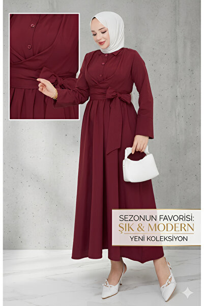 Gülsüm Aydın Women's Standard Collar Buttoned Fixed Belted Loose Sleeve Hijab...