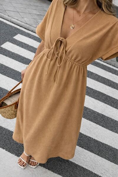 sharin Women's Solid Color Aerobin Fabric Summer V-Neck Short Sleeve Elastic ...