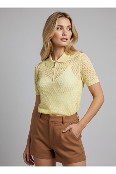 Noi Belis Polo Collar Half Zipper Knitwear Blouse Ss26Bz0076