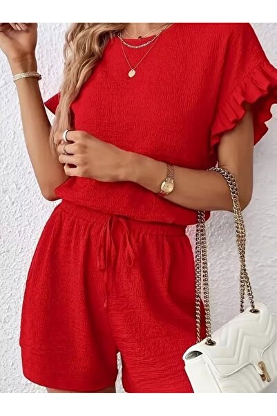 Modayakamoz Kadın Yeni Sezon Rahat Kalıp Bürümcük Kumaş Kısa Kollu Bluz Şort ...