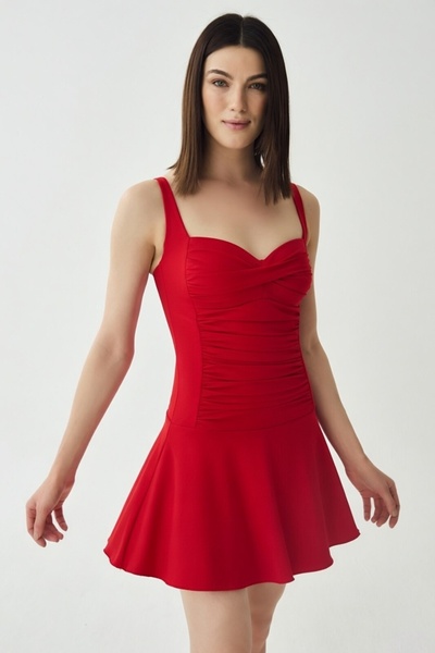 MEBA Red Adjustable Strap Piece Ruched Shaping / Sculpting Slimming Effect Dr...