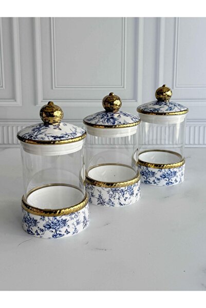 ROSSEV Glass Spice Set 3 Pieces Medium Size Blue