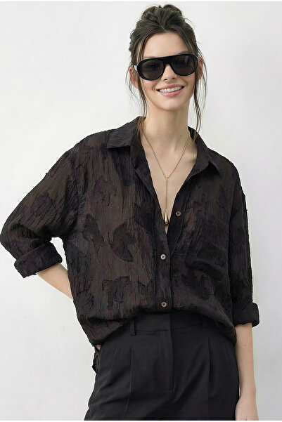 Bianco Lucci Women's Textured Fabric Pocketed Sheer Shirt 8092 60286032