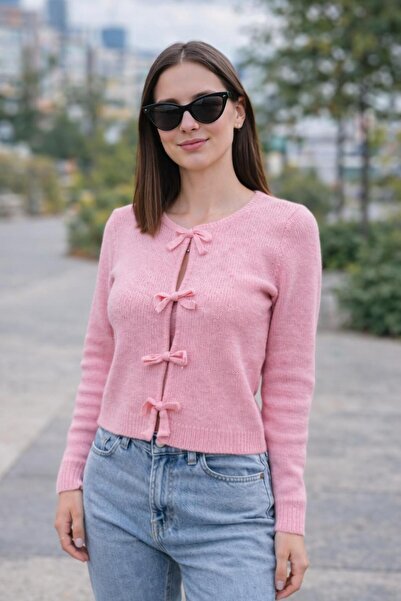 ÖZKURTOĞLU COLLECTİON Bow Ribbon Detailed Knitwear Jacket Cardigan