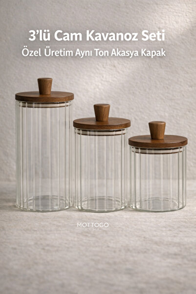 Mottogo طقم من 3 برطمانات زجاجية - برطمانات تخزين للمطبخ والقهوة مع أغطية من ...