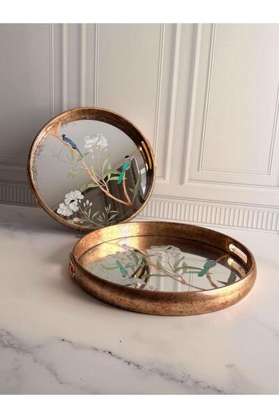 ROSSEV Mirrored Tray Flower Bird Patterned 2-Piece Olia
