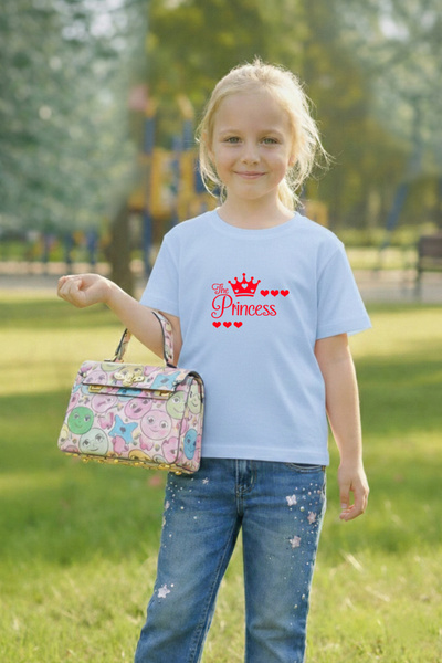 VODEXA Tricou cu imprimeu THE PRINCESS pentru fete, 100% bumbac – Tricou de v...