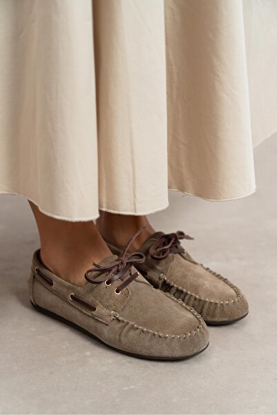 NİŞANTAŞI SHOES Doby Bej închis piele întoarsă piele naturală Detaliu cu șire...