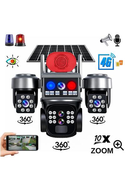 Heiman HM-926X 4G Sim Kartlı 3 Kameralı Güneş Enerjili 10X Zoomlu 9MP Sirenli...
